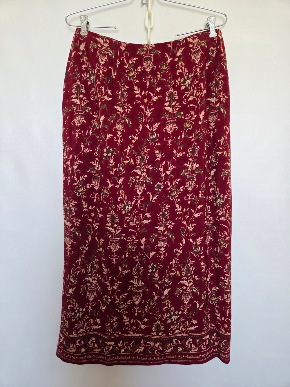 CHARTER CLUB WRAP MAXI SKIRT WOMEN BURGUNDY FLORAL PRINT 90's Y2K SZ 14 - Picture 2 of 9